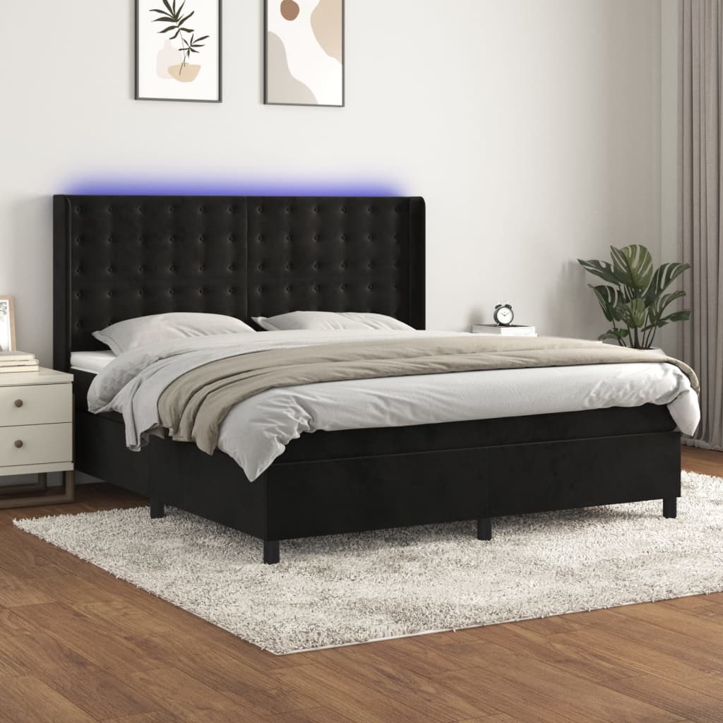 vidaXL Cama box spring c/ colchão/LED 160x200 cm veludo preto