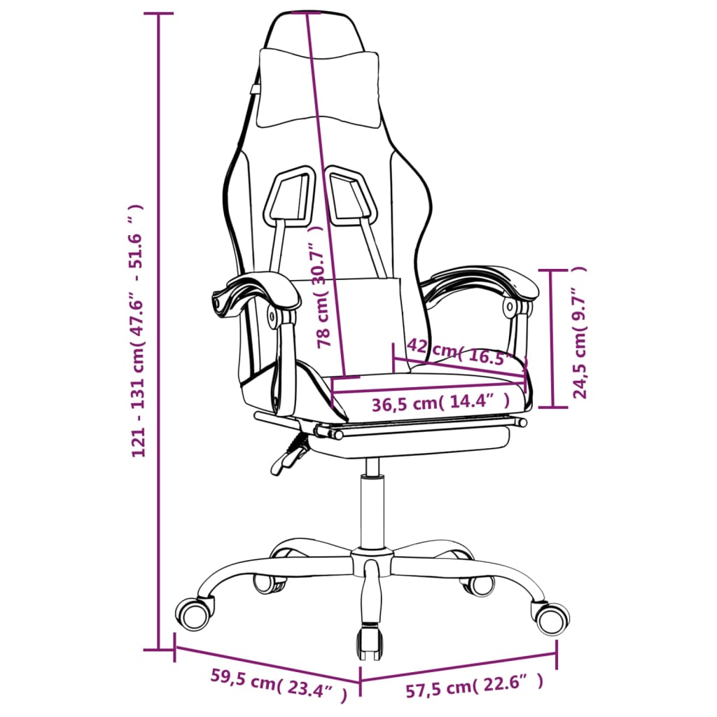 vidaXL Cadeira gaming giratória c/ apoio pés couro artif. branco/rosa