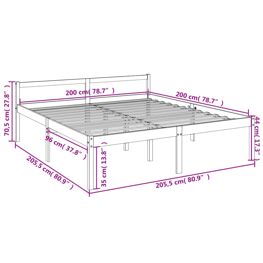 vidaXL Cama para idosos 200x200 cm pinho maciço cinza