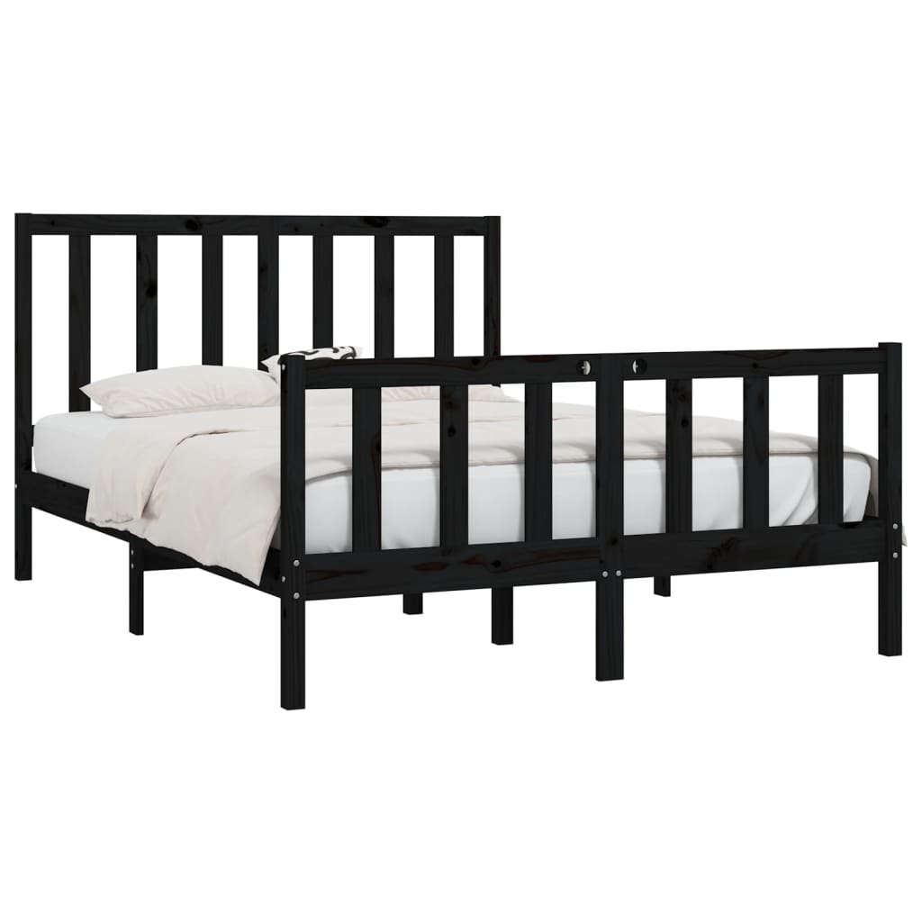 vidaXL Estrutura de cama casal 135x190 cm madeira maciça preto