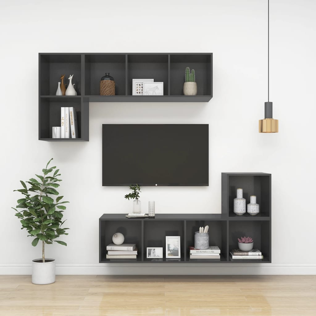 vidaXL Armário de parede para TV derivados de madeira cinzento
