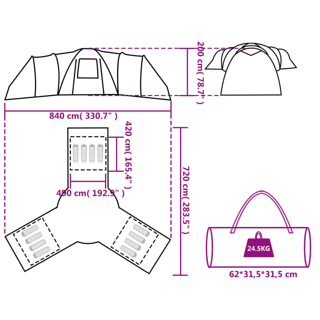 vidaXL Tenda familiar cúpula para 12 pessoas impermeável cinza/laranja