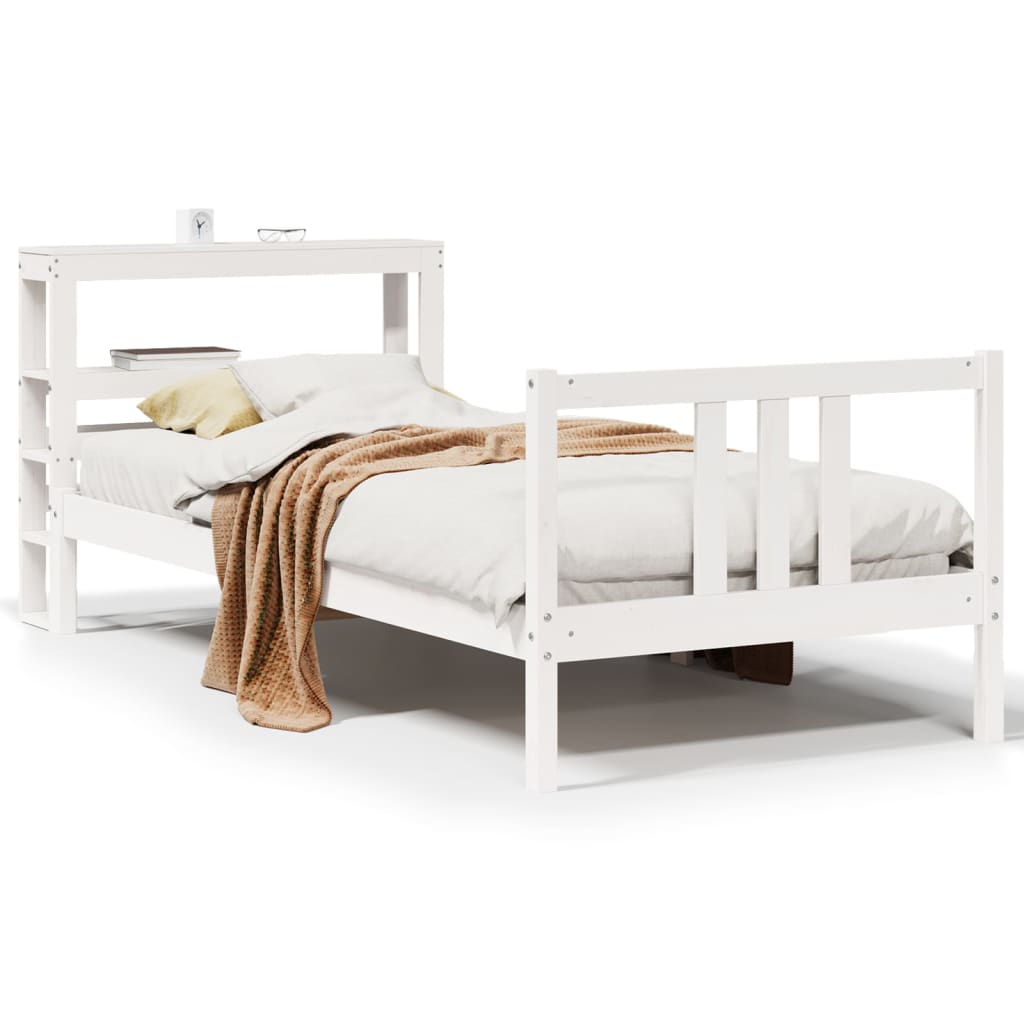 vidaXL Estrutura de cama com cabeceira 100x200cm pinho maciço branco