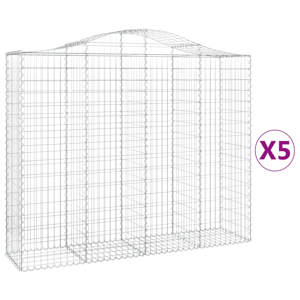 vidaXL Cestos gabião arqueados 5pcs 200x50x160/180cm ferro galvanizado