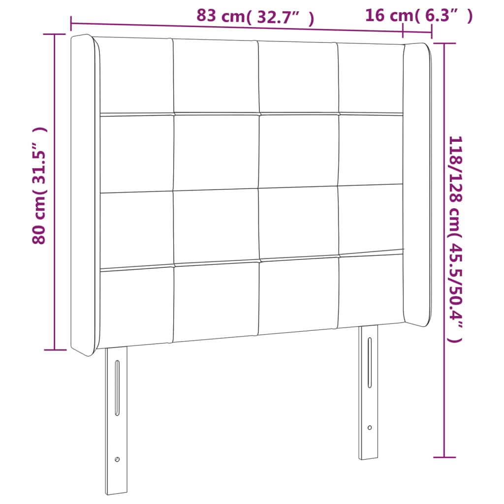 vidaXL Cabeceira de cama c/ luzes LED tecido 83x16x118/128cm cor creme