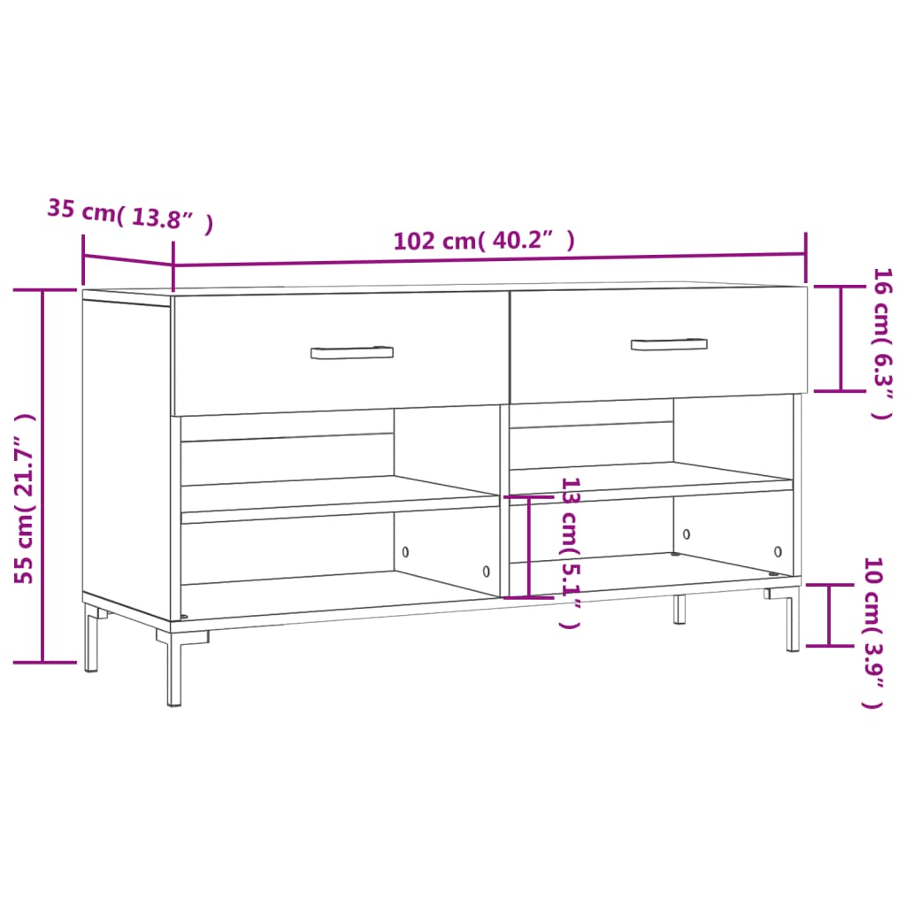 vidaXL Banco sapateira 102x35x55 cm derivados madeira branco brilhante