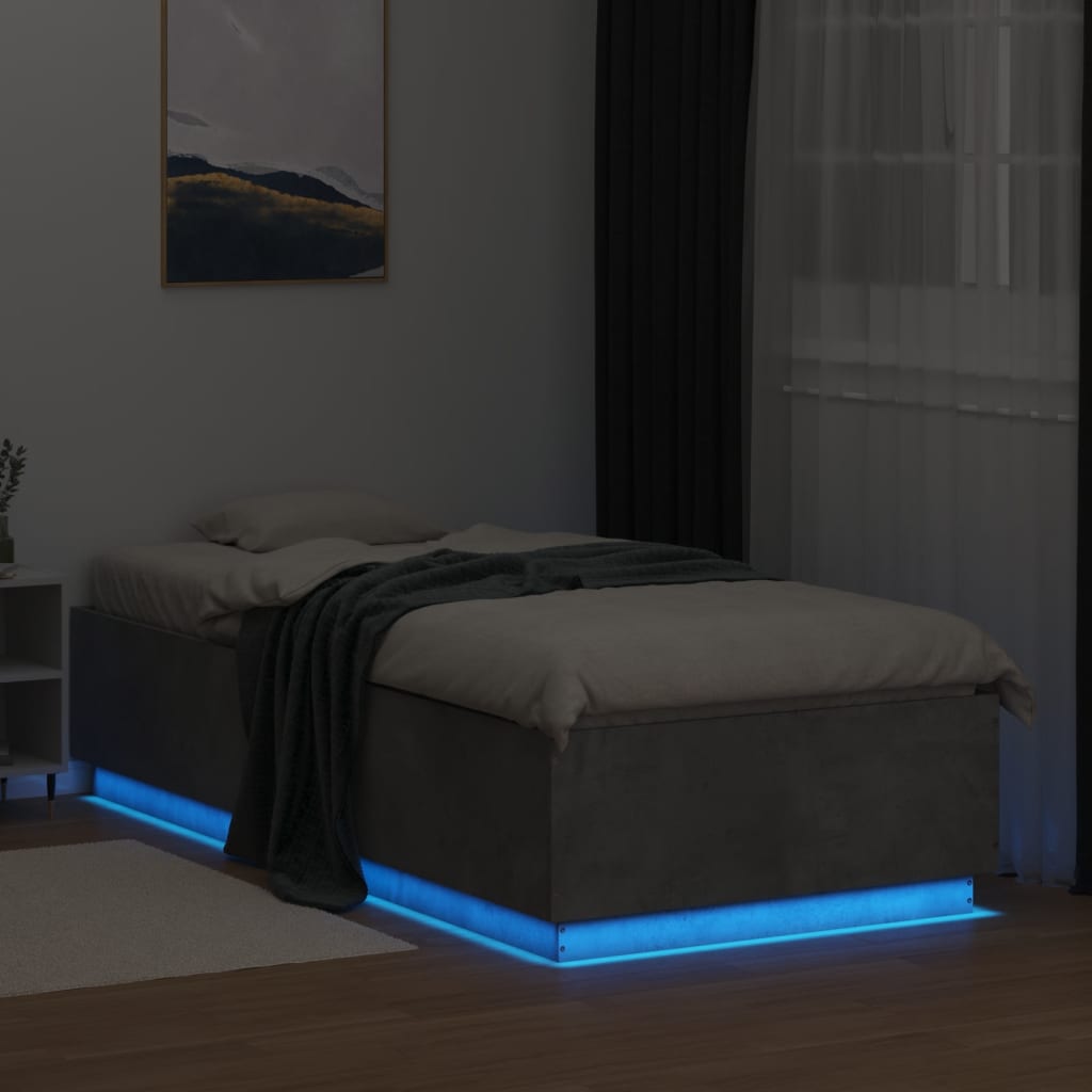 vidaXL Estrutura de cama c/ luzes LED derivados madeira cinza cimento