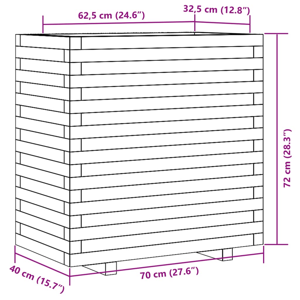 vidaXL Vaso/floreira de jardim 70x40x72 cm pinho maciço branco