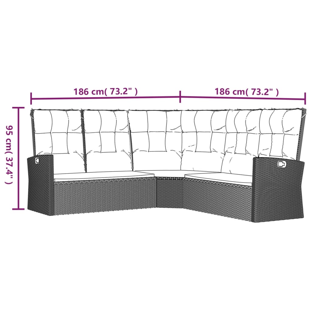 vidaXL 3 pcs conjunto lounge de jardim c/ almofadões vime PE preto