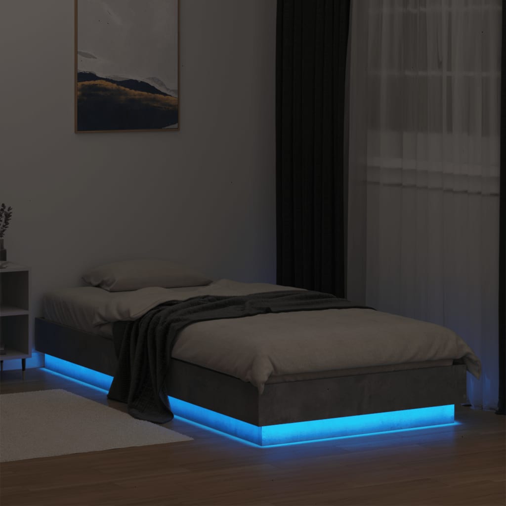 vidaXL Estrutura de cama com luzes LED 90x200 cm cinzento cimento