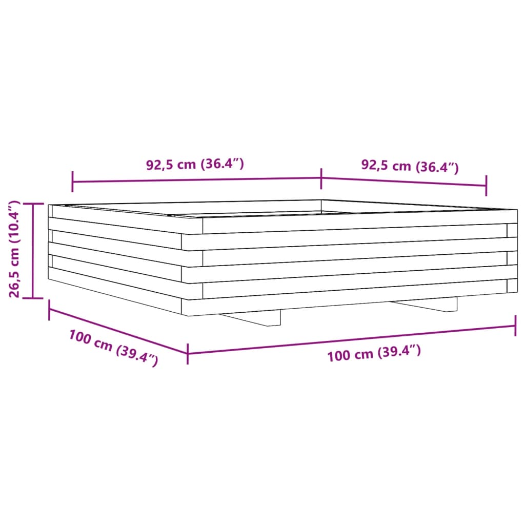 vidaXL Vaso/floreira jardim 100x100x26,5 cm pinho maciço castanho mel