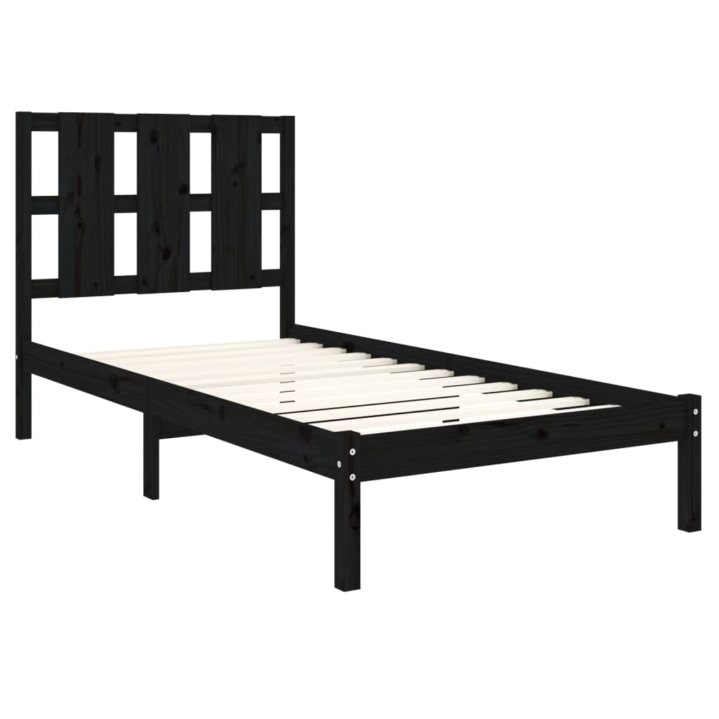 vidaXL Estrutura de cama 100x200 cm pinho maciço preto