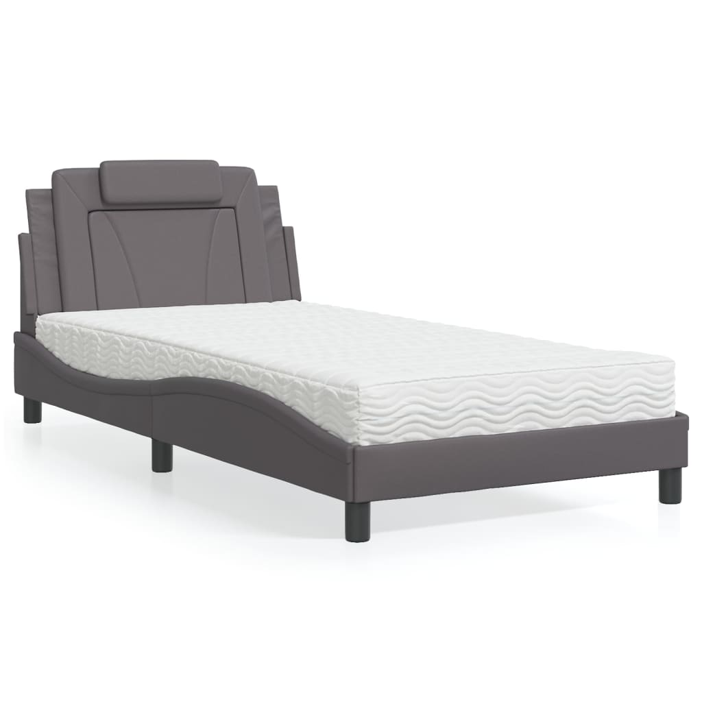 vidaXL Cama com colchão 100x200 cm couro artificial cinzento