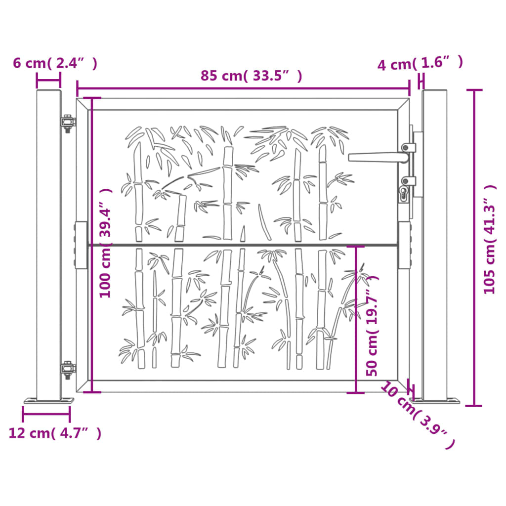 vidaXL Portão de jardim 105x105 cm aço design bambu antracite