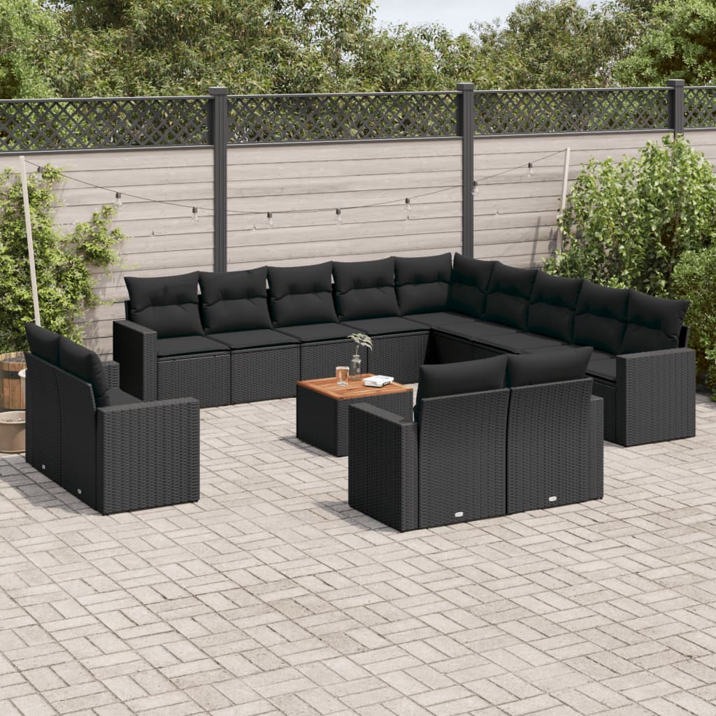 vidaXL 14 pcs conjunto de sofás p/ jardim c/ almofadões vime PE preto