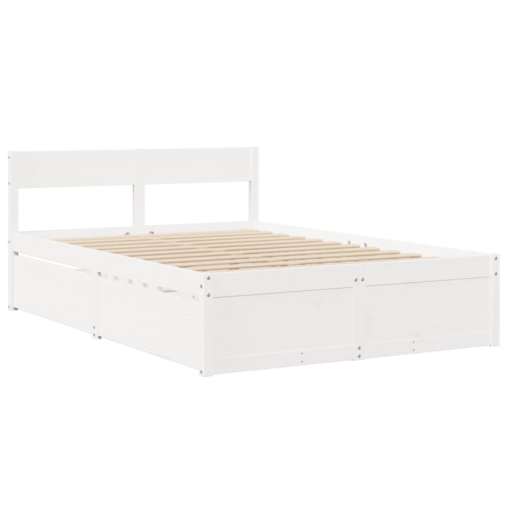 vidaXL Cama com gavetas e colchão 140x190 cm pinho maciço branco