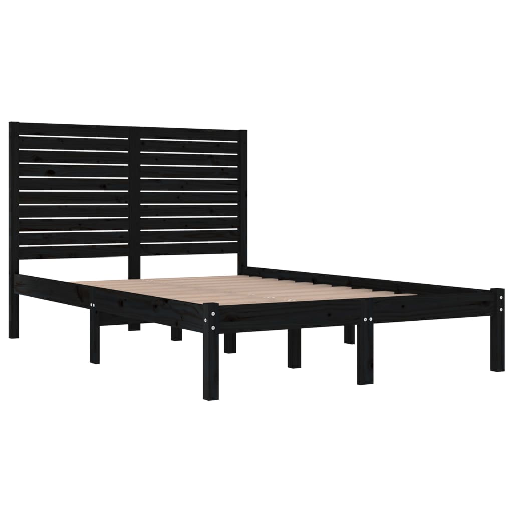 vidaXL Estrutura de cama casal 135x190 cm madeira maciça preto