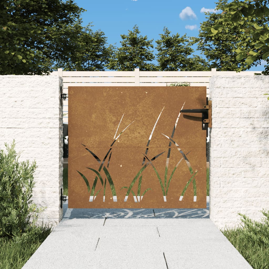 vidaXL Portão de jardim 85x100 cm aço corten design erva