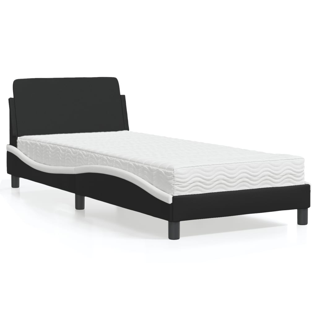 vidaXL Cama com colchão 90x190 cm couro artificial preto e branco