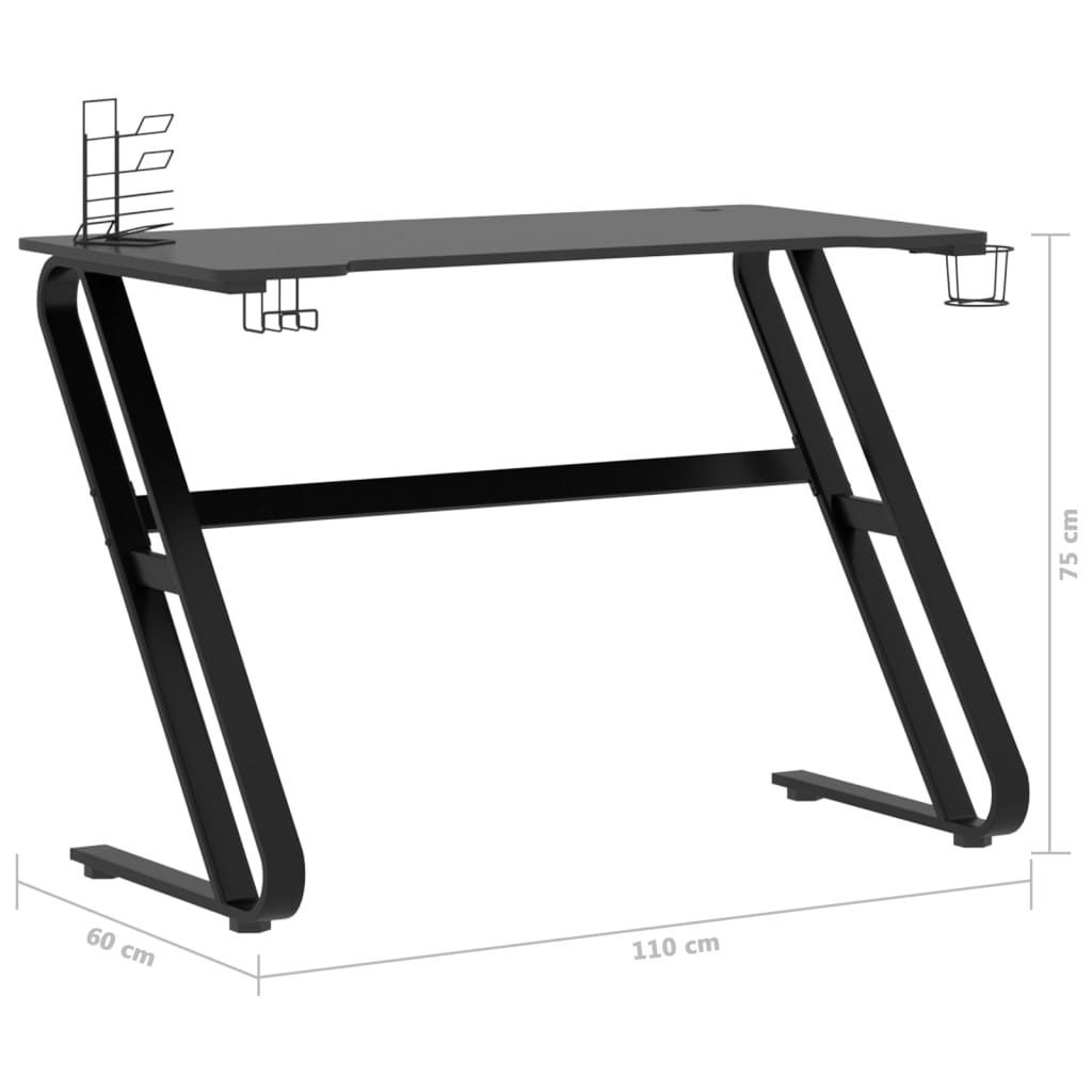 vidaXL Secretária de gaming c/ pernas em forma de ZZ 110x60x75cm preto