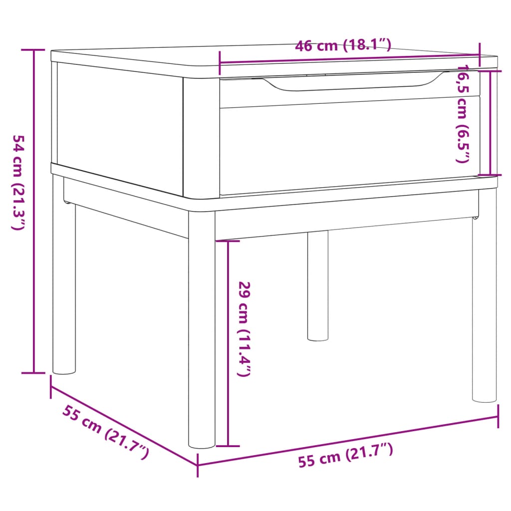 vidaXL Mesa para candeeiro FLORO 55x55x54 cm pinho maciço castanho mel