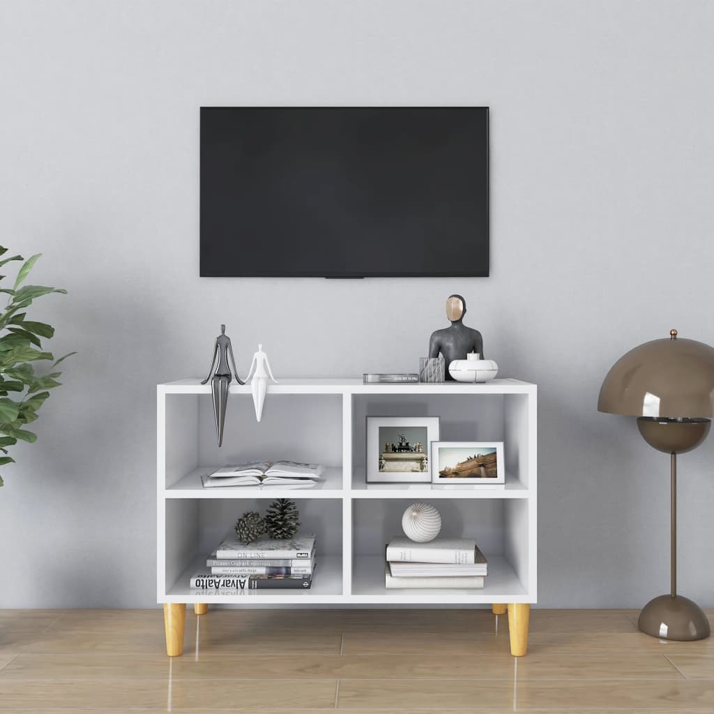 vidaXL Móvel de TV pernas de madeira 69,5x30x50 cm branco brilhante