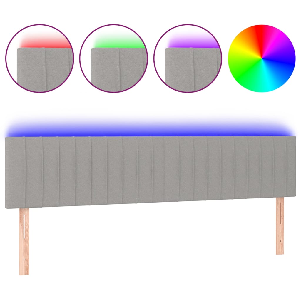 vidaXL Cabeceira de cama c/luzes LED tecido 180x5x78/88 cm cinza-claro