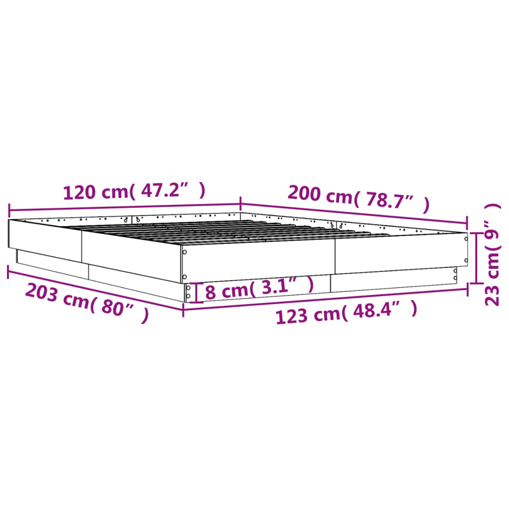 vidaXL Estrutura de cama com luzes LED 120x200 cm carvalho sonoma