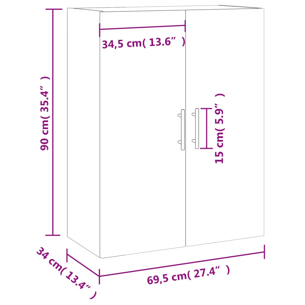 vidaXL Armário de parede 69,5x34x90 cm branco brilhante