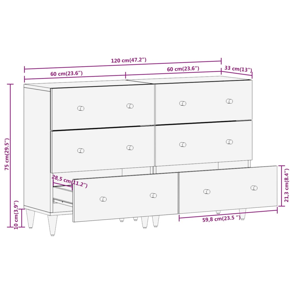 vidaXL Móveis de apoio 2 pcs 60x33x75 cm madeira de mangueira maciça