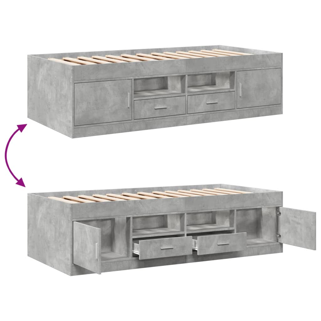 vidaXL Sofá-cama com gavetas sem colchão 75x190 cm cinzento cimento