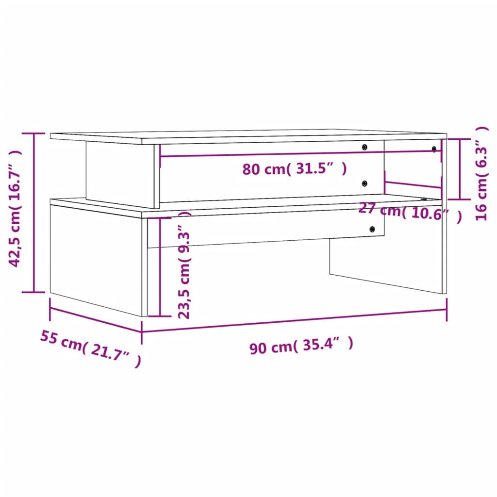 vidaXL Mesa de centro 90x55x42,5 cm derivados de madeira preto