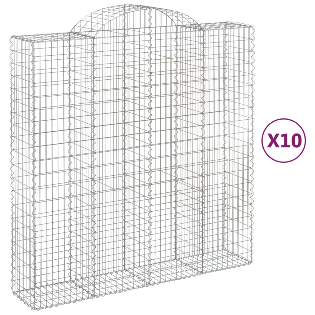 vidaXL Cestos gabião arqueados 10 pcs 200x50x200/220 ferro galvanizado