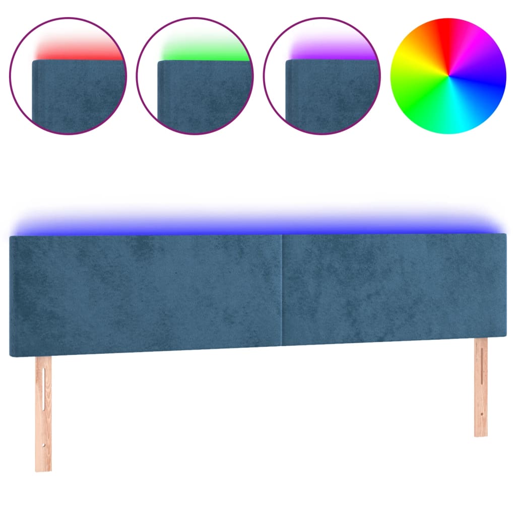 vidaXL Cabeceira de cama c/ luzes LED veludo 180x5x78/88cm azul-escuro