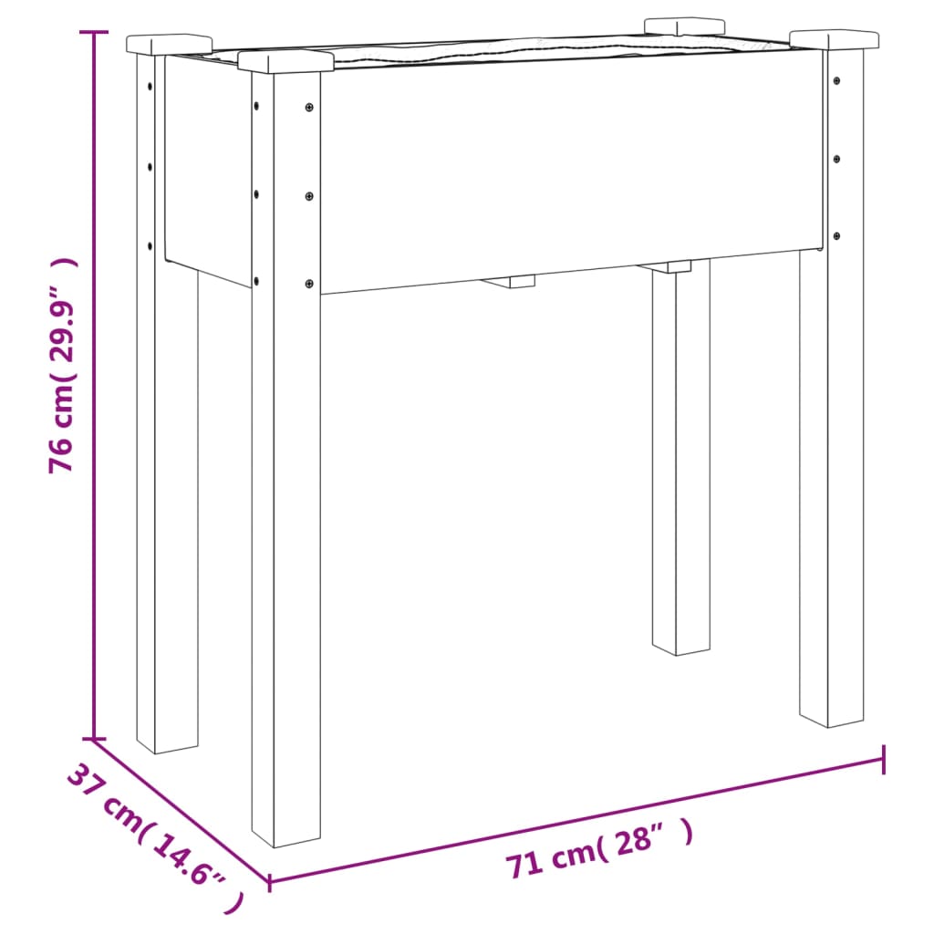 vidaXL Vaso/floreira c/ forro 71x37x76 cm madeira de abeto maciça