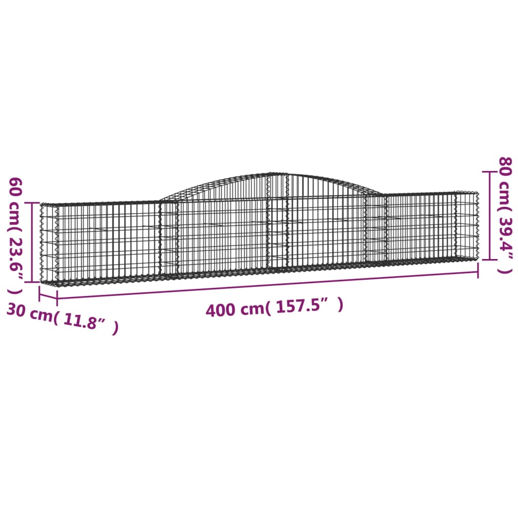 vidaXL Cesto gabião arqueado 400x30x60/80 cm ferro galvanizado