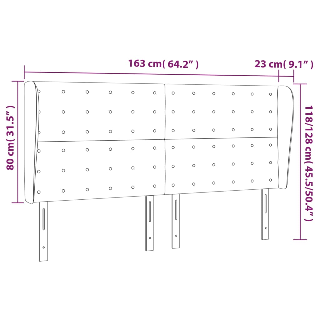 vidaXL Cabeceira de cama c/ abas couro artif. 163x23x118/128 cm preto