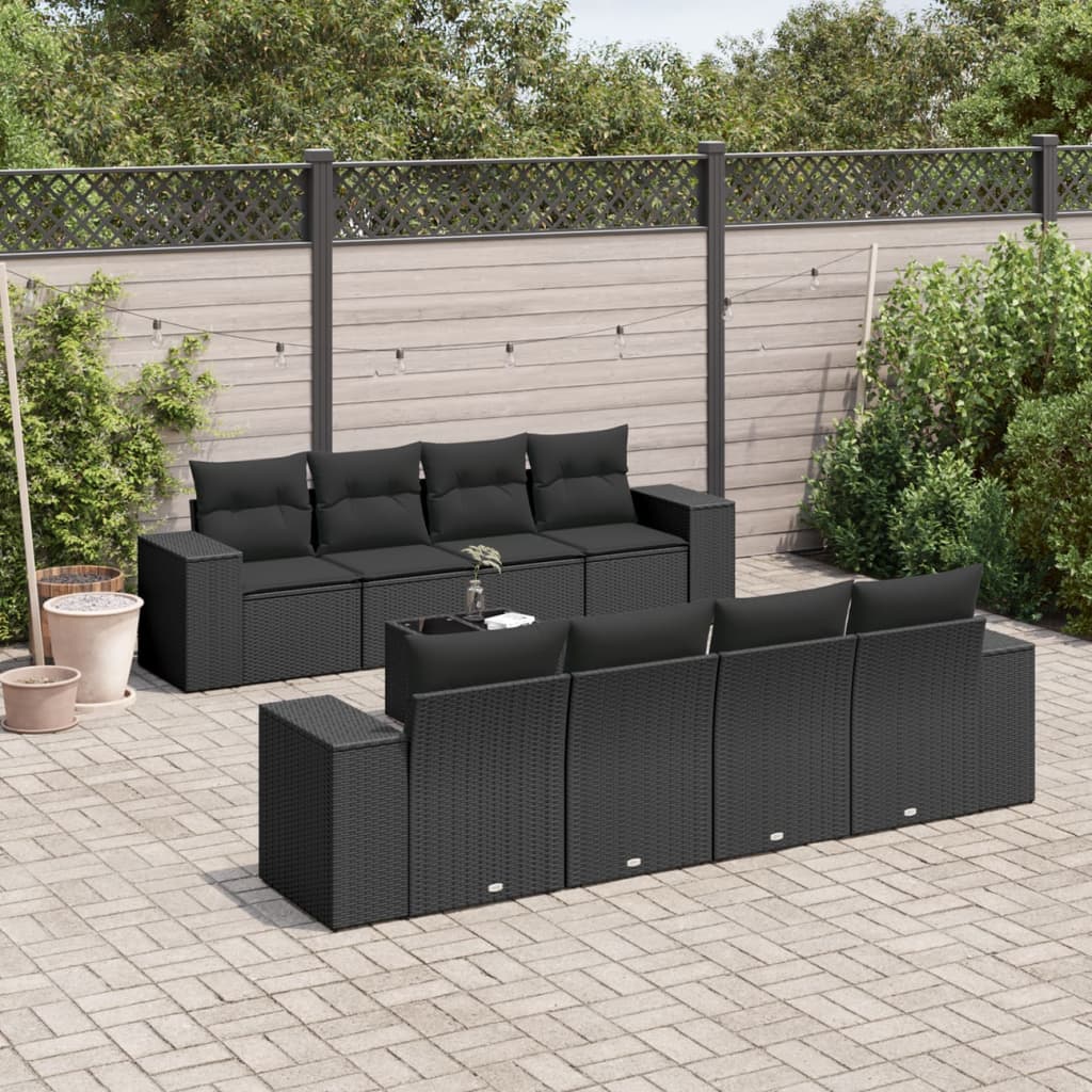 vidaXL 9 pcs conjunto de sofás p/ jardim c/ almofadões vime PE preto