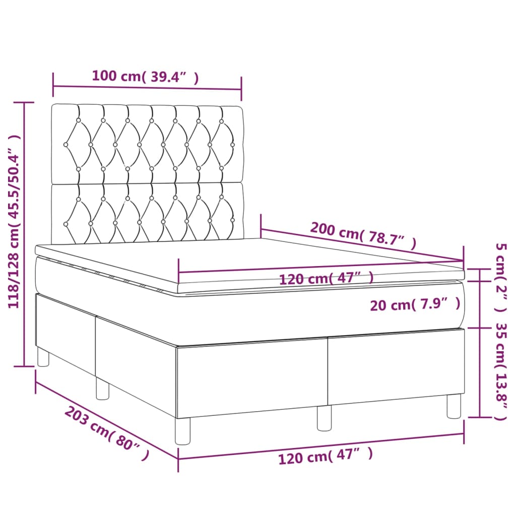 vidaXL Cama com molas/colchão 120x200 cm tecido cinza-claro