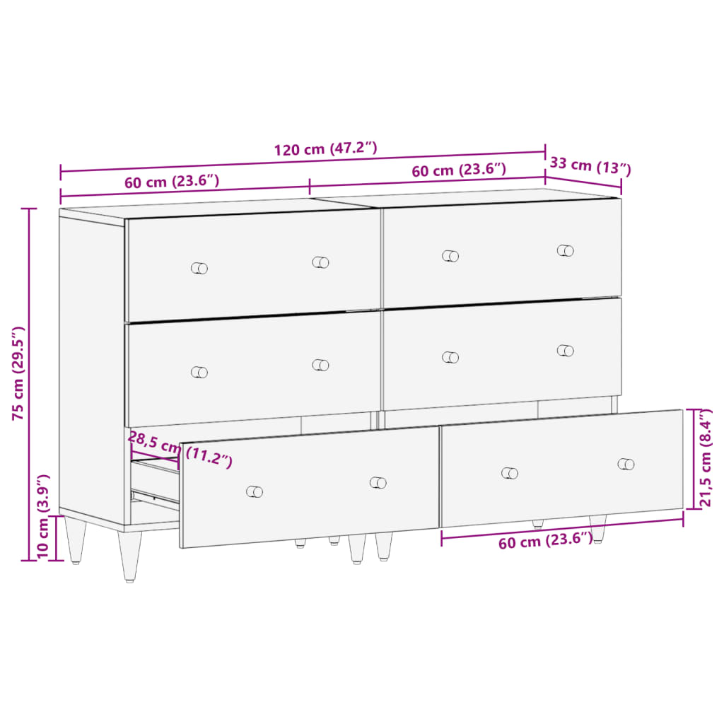 vidaXL Móveis de apoio 2 pcs 60x33x75 cm madeira de mangueira maciça