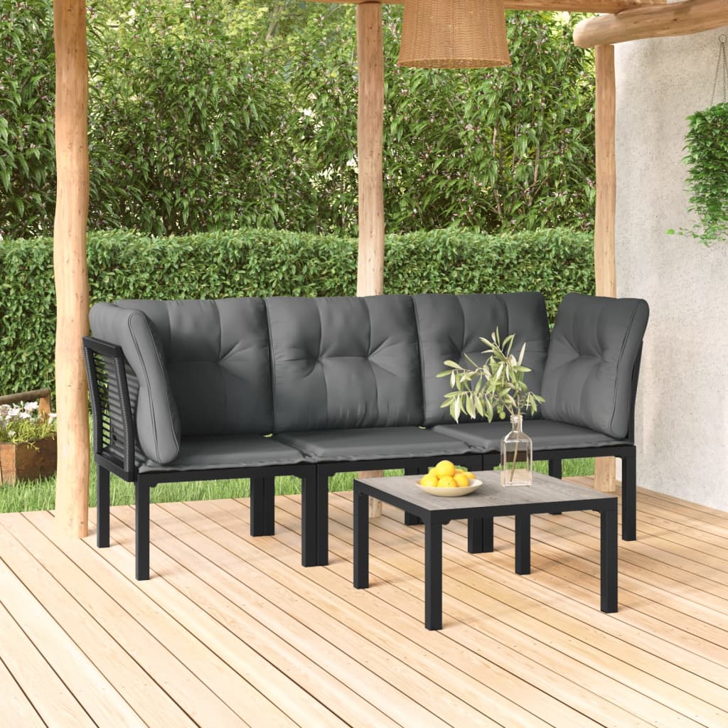 vidaXL 4 pcs conjunto lounge de jardim vime PE preto e cinzento