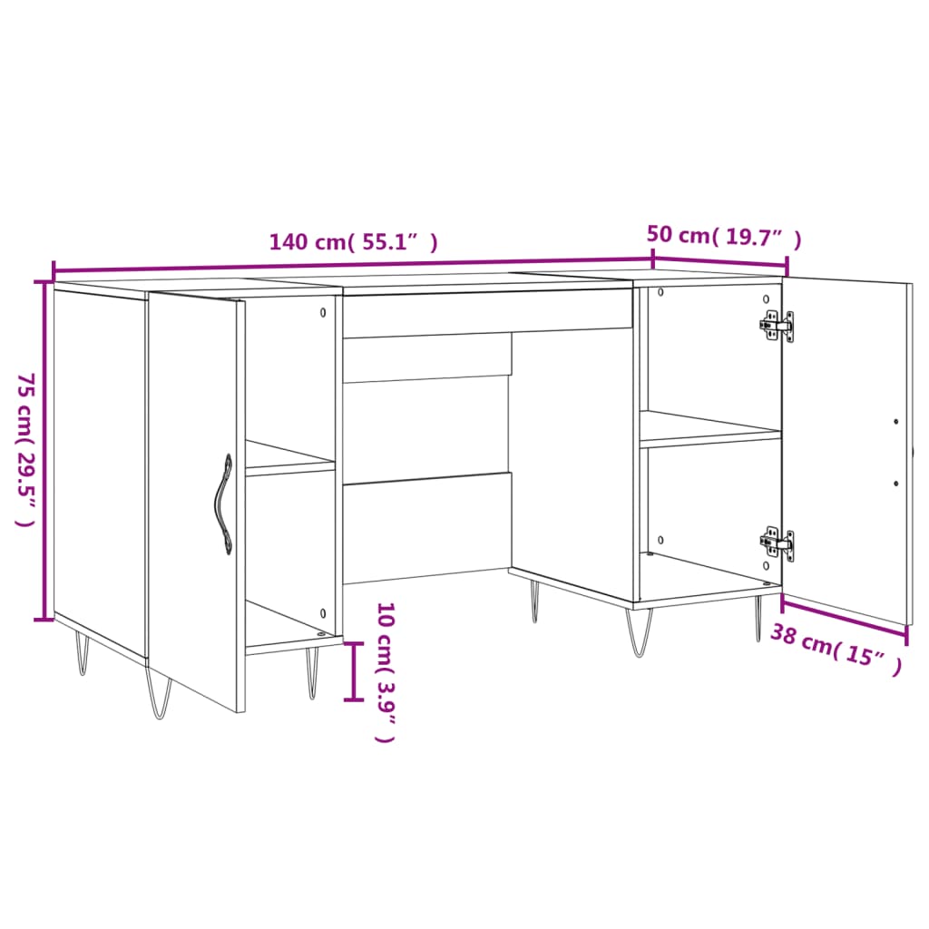 vidaXL Secretária 140x50x75 cm derivados de madeira branco