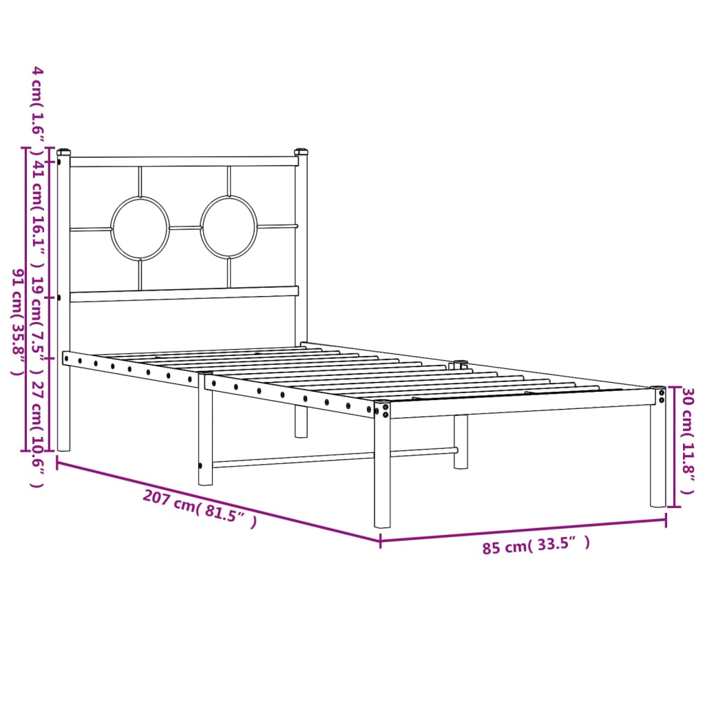 vidaXL Estrutura de cama com cabeceira 80x200 cm metal preto