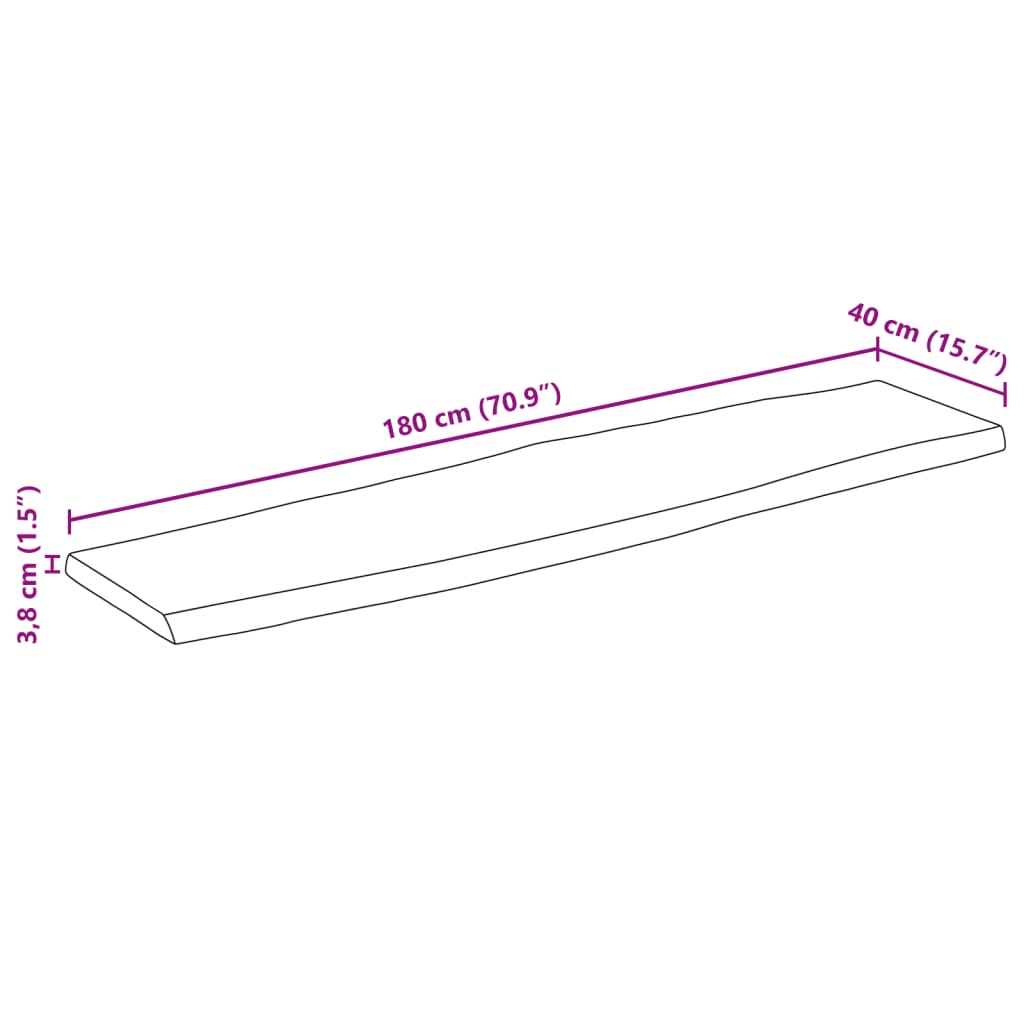 vidaXL Tampo de mesa c/ borda viva 180x40x3,8 cm mangueira maciça