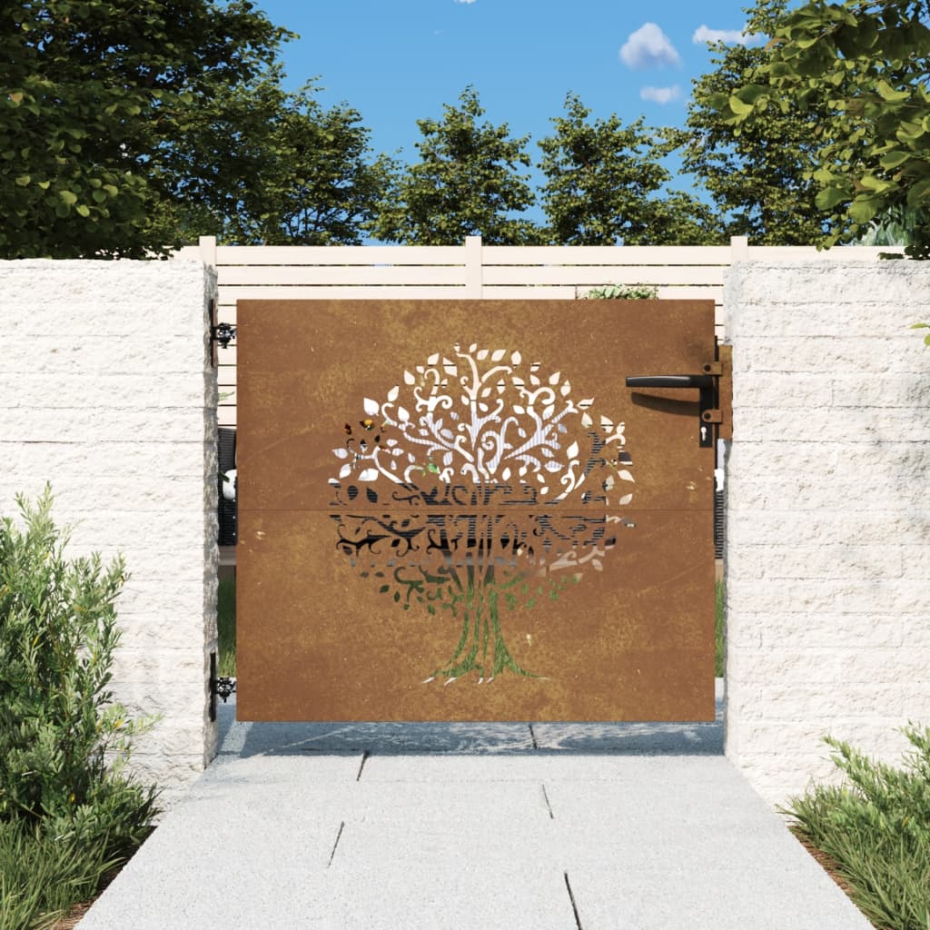 vidaXL Portão de jardim 85x100 cm aço corten design árvore