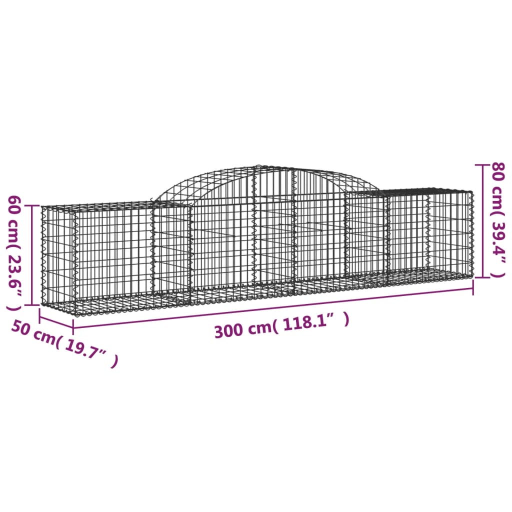 vidaXL Cestos gabião arqueados 15pcs 300x50x60/80 cm ferro galvanizado