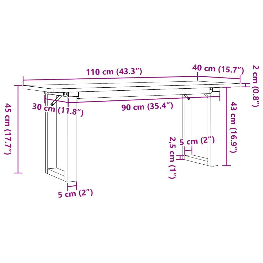 vidaXL Mesa de centro estrutura em O 110x40x45cm pinho e ferro fundido