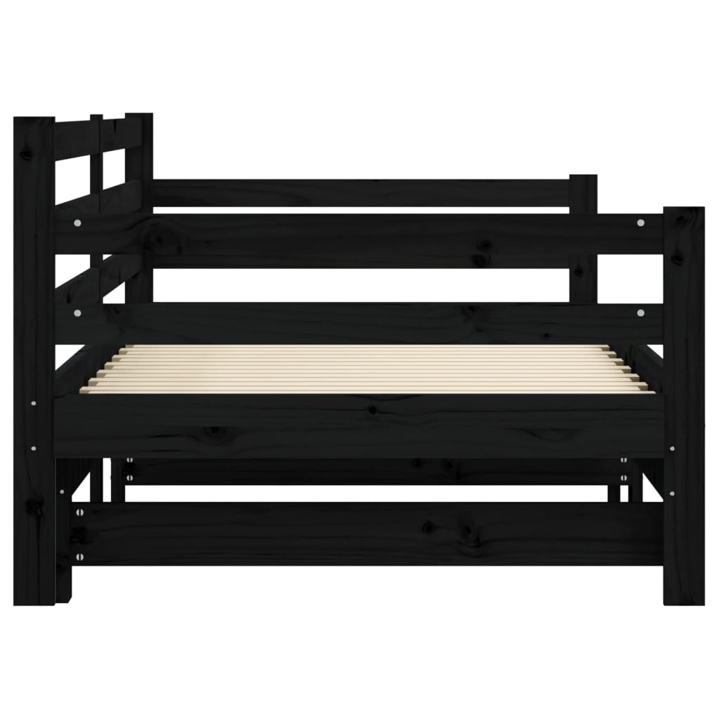 vidaXL Sofá-cama com gavetão 90x200 cm madeira de pinho maciça preto