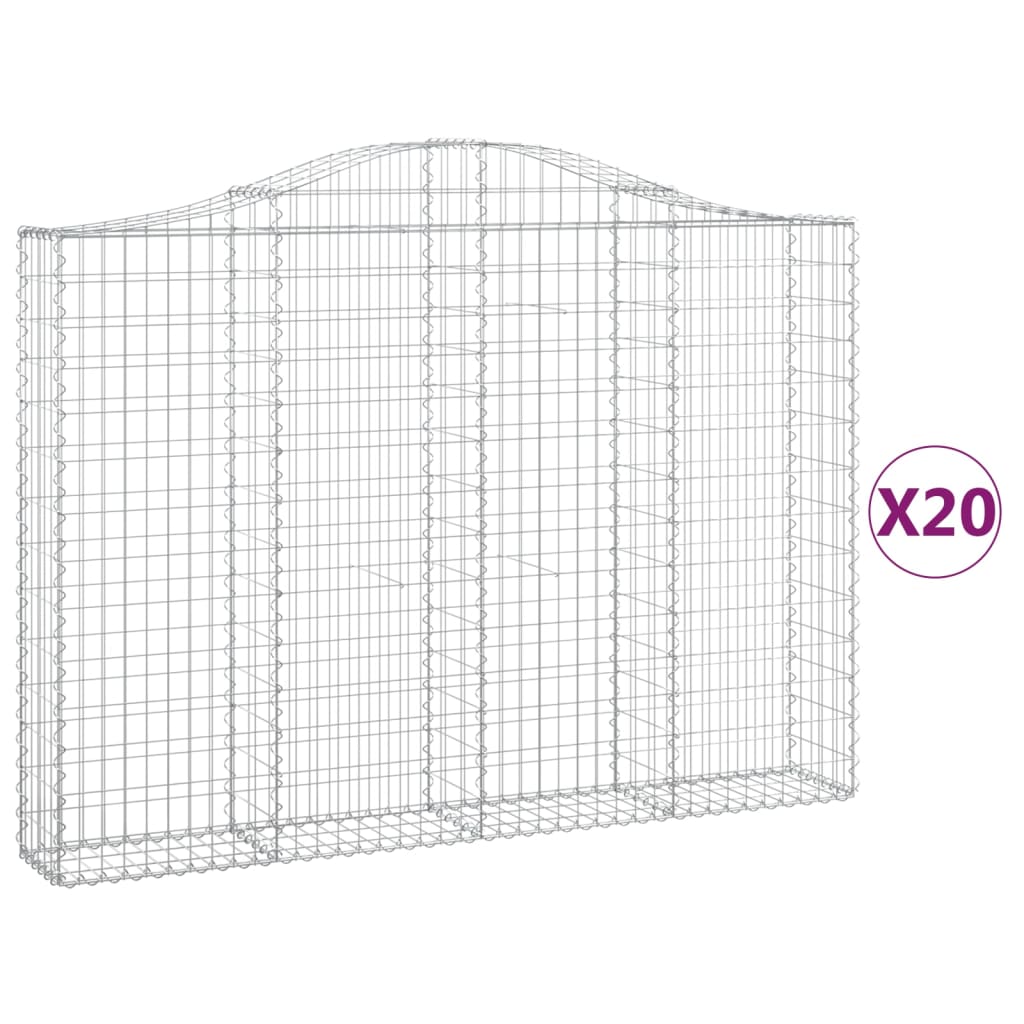 vidaXL Cestos gabião arqueados 20 pcs 200x30x140/160 ferro galvanizado