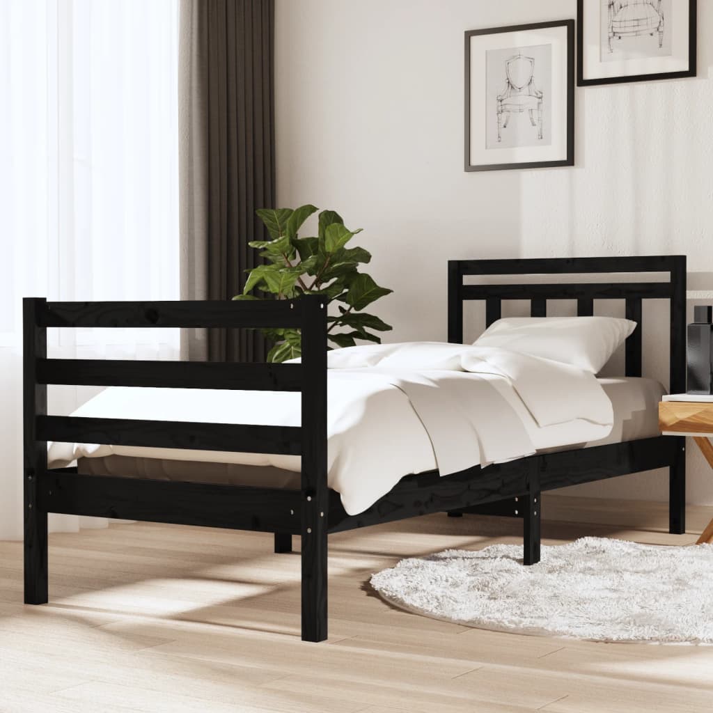 vidaXL Estrutura de cama 90x200 cm madeira maciça preto